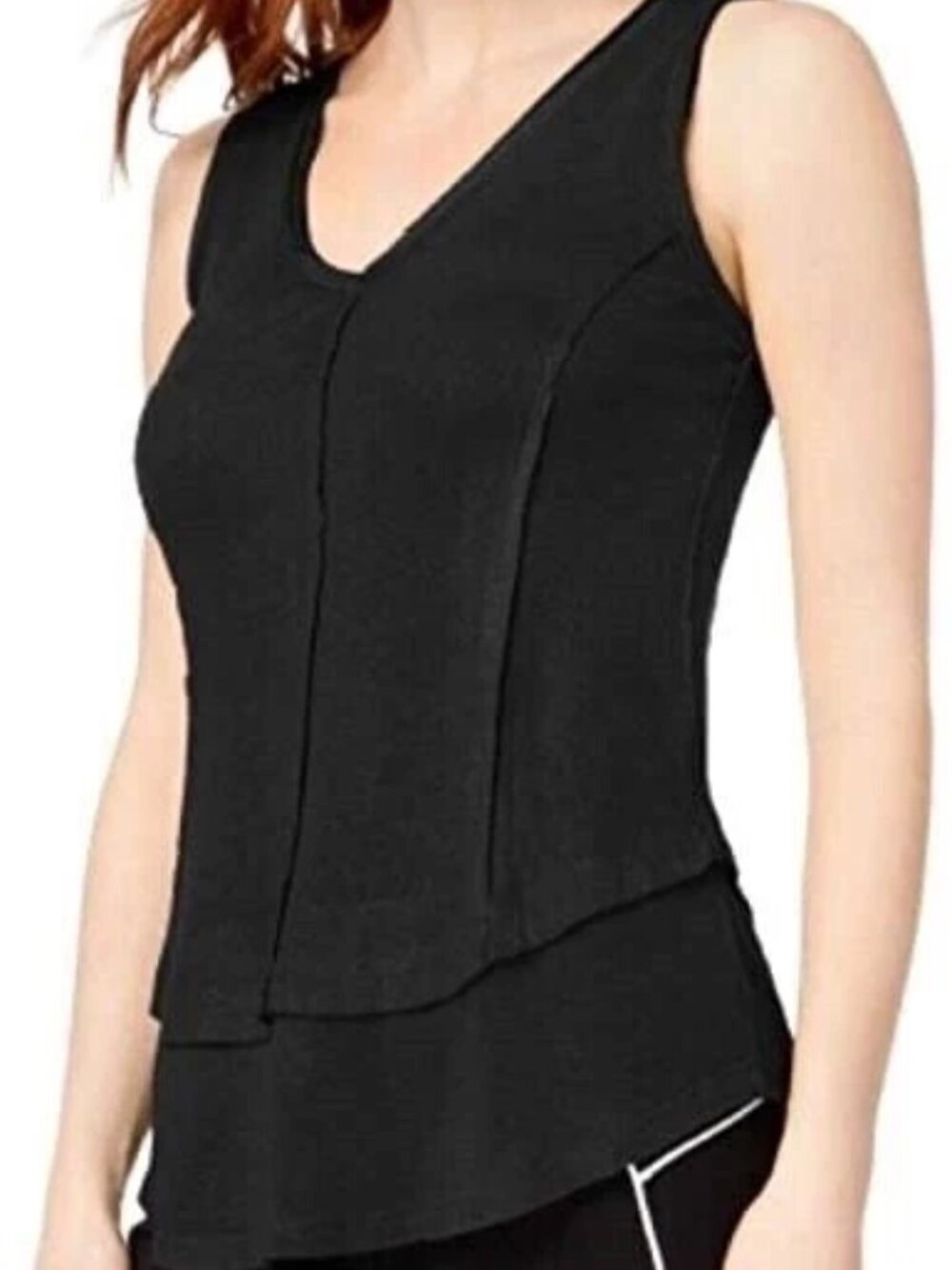 Bar III by Macy’s Women's Black Ribbed Layered Look Top XS Fits Like S/M NWOT